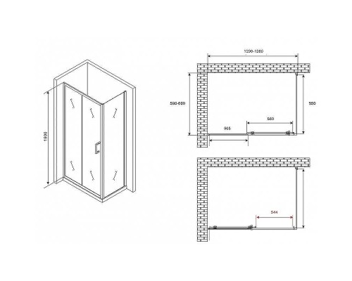Душевой уголок Abber Schwarzer Diamant 130x60 AG301305-S605 профиль Хром стекло прозрачное