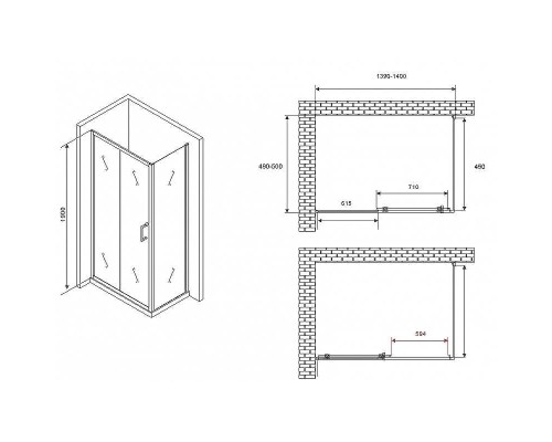 Душевой уголок Abber Schwarzer Diamant 140x50 AG301405-S505 профиль Хром стекло прозрачное