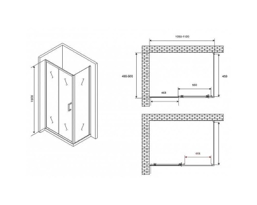 Душевой уголок Abber Schwarzer Diamant 110x50 AG30110B5-S50B5 профиль Черный стекло прозрачное