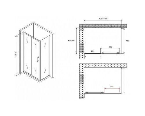 Душевой уголок Abber Schwarzer Diamant 130x50 AG30130B5-S50B5 профиль Черный стекло прозрачное