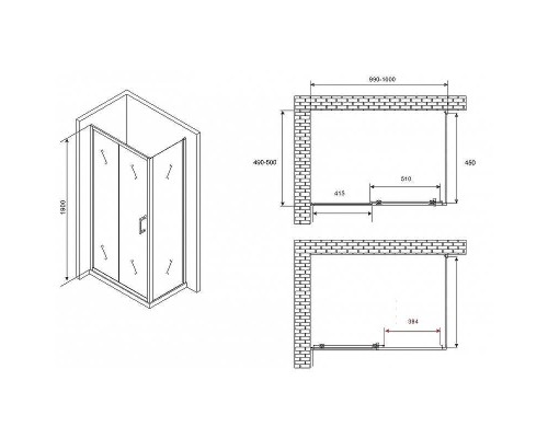 Душевой уголок Abber Schwarzer Diamant 100x50 AG301005-S505 профиль Хром стекло прозрачное