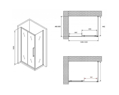 Душевой уголок Abber Schwarzer Diamant 130x50 AG30130MH-S50M профиль Хром стекло матовое