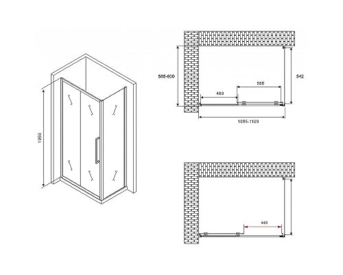 Душевой уголок Abber Schwarzer Diamant 110x60 AG30110MH-S60M профиль Хром стекло матовое