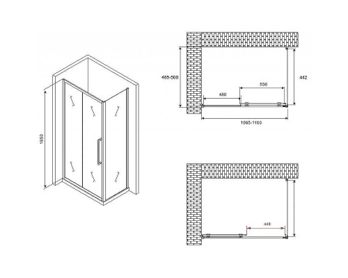 Душевой уголок Abber Schwarzer Diamant 110x50 AG30110BH-S50B профиль Черный стекло прозрачное