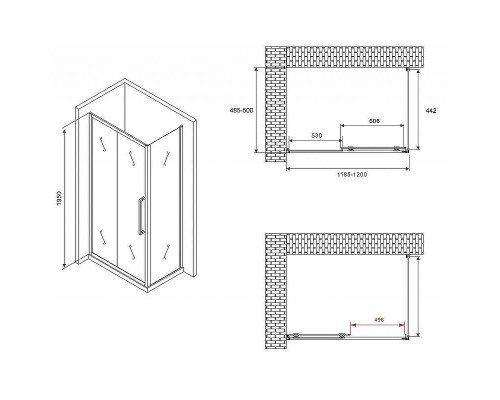 Душевой уголок Abber Schwarzer Diamant 120x50 AG30120BH-S50B профиль Черный стекло прозрачное