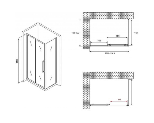 Душевой уголок Abber Schwarzer Diamant 130x50 AG30130BH-S50B профиль Черный стекло прозрачное