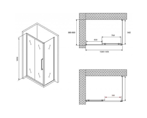 Душевой уголок Abber Schwarzer Diamant 140x60 AG30140BH-S60B профиль Черный стекло прозрачное