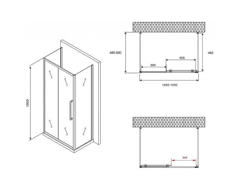 Душевой уголок Abber Schwarzer Diamant 130x50 AG30130H-S50-S50 профиль Хром стекло прозрачное