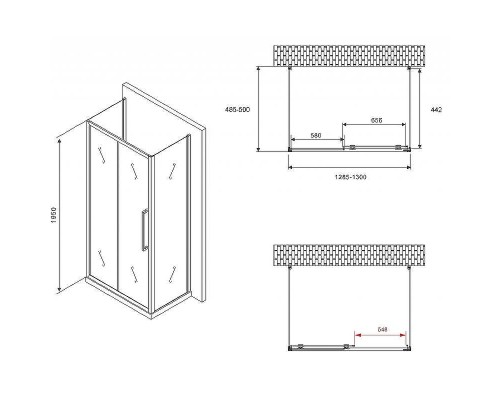 Душевой уголок Abber Schwarzer Diamant 130x50 AG30130MH-S50M-S50M профиль Хром стекло матовое