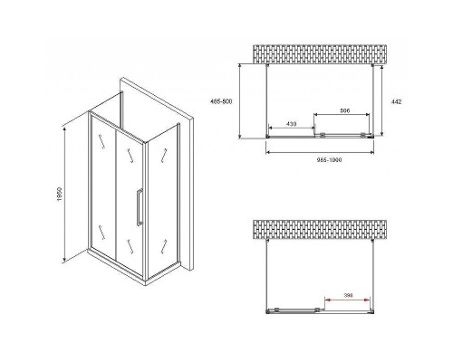 Душевой уголок Abber Schwarzer Diamant 100x50 AG30100BH-S50B-S50B профиль Черный стекло прозрачное