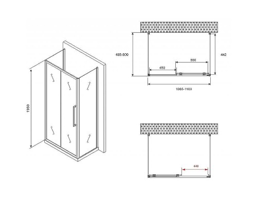 Душевой уголок Abber Schwarzer Diamant 110x50 AG30110BH-S50B-S50B профиль Черный стекло прозрачное