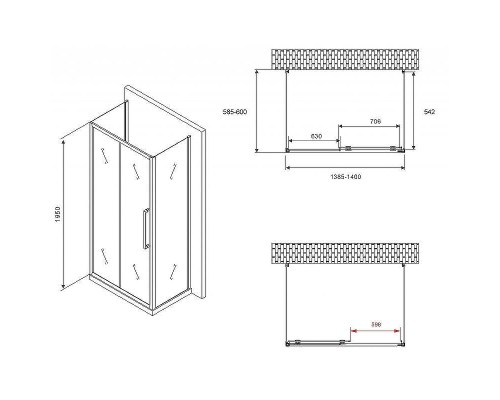 Душевой уголок Abber Schwarzer Diamant 140x60 AG30140MH-S60M-S60M профиль Хром стекло матовое