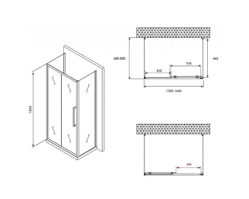 Душевой уголок Abber Schwarzer Diamant 140x50 AG30140BH-S50B-S50B профиль Черный стекло прозрачное