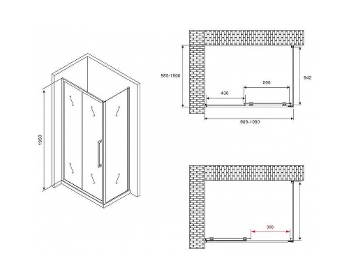 Душевой уголок Abber Schwarzer Diamant 100x100 AG30100BMH-S100BM профиль Черный стекло матовое