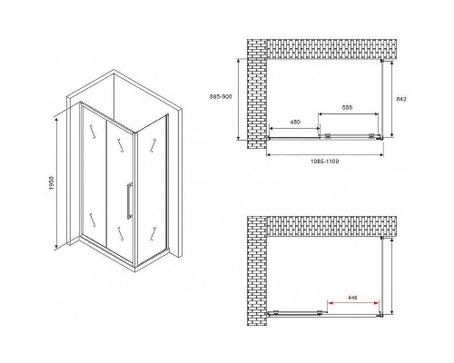 Душевой уголок Abber Schwarzer Diamant 110x90 AG30110BMH-S90BM профиль Черный стекло матовое