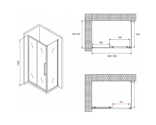 Душевой уголок Abber Schwarzer Diamant 130x70 AG30130BMH-S70BM профиль Черный стекло матовое