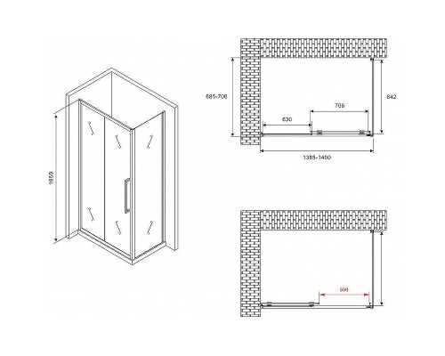 Душевой уголок Abber Schwarzer Diamant 140x70 AG30140BMH-S70BM профиль Черный стекло матовое