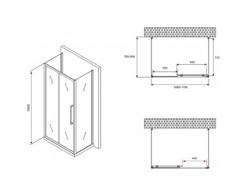 Душевой уголок Abber Schwarzer Diamant 110x80 AG30110BMH-S80BM-S80BM профиль Черный стекло матовое