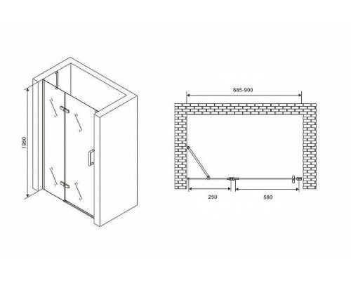 Душевая дверь Abber Zart 90 AG08090B профиль Черный стекло прозрачное