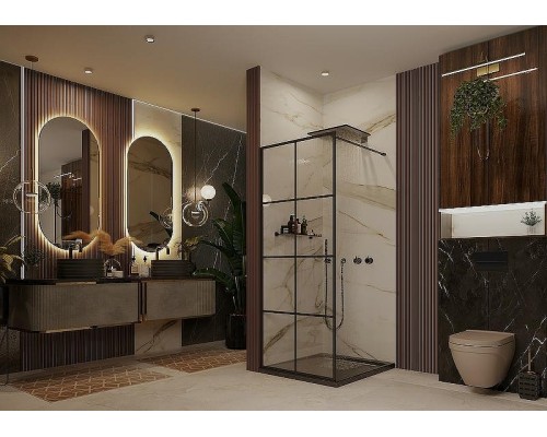 Душевая перегородка Ambassador Walk-in 90х200 15031241 профиль Черный стекло прозрачное