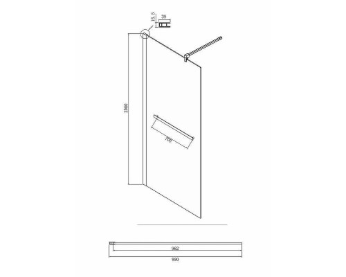 Душевая перегородка Ambassador Walk-in 100х200 15031135 профиль Хром стекло прозрачное
