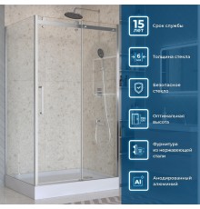 Душевой уголок BelBagno Marino 2 120x90 MARINO-2-AH-1-120/90-C-Cr профиль Хром стекло прозрачное