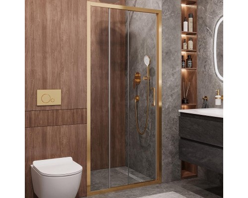 Душевая дверь Cezares Molveno 90 MOLVENO-BF-3-90-C-BORO-IV профиль Брашированное золото стекло прозрачное