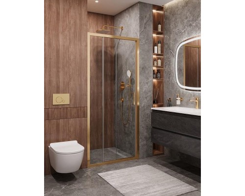 Душевая дверь Cezares Molveno 90 MOLVENO-BF-3-90-C-BORO-IV профиль Брашированное золото стекло прозрачное