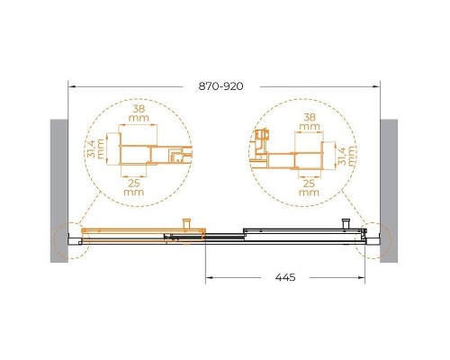 Душевая дверь Cezares Molveno 90 MOLVENO-BF-3-90-C-BORO-IV профиль Брашированное золото стекло прозрачное