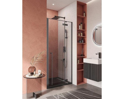 Душевая дверь Cezares Liner 90 R LINER-B-12-90-C-NERO-R профиль Черный матовый стекло прозрачное