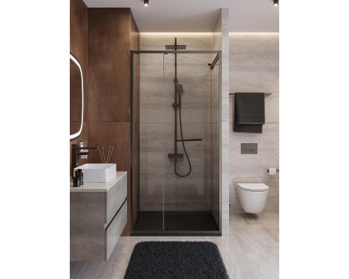 Душевая дверь Cezares Lux 100 LUX-B-FS-1-100-C-GM профиль Оружейная сталь стекло прозрачное