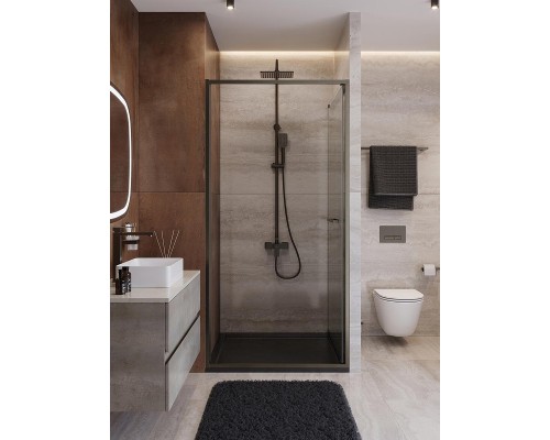 Душевая дверь Cezares Lux 100 LUX-B-FS-1-100-C-GM профиль Оружейная сталь стекло прозрачное