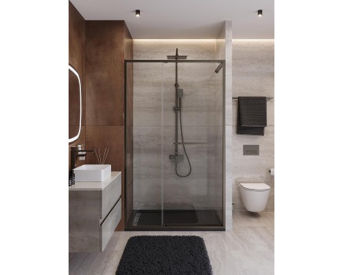 Душевая дверь Cezares Lux 130 LUX-B-FS-11-130-C-GM профиль Оружейная сталь стекло прозрачное