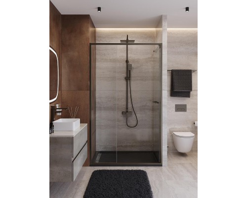 Душевая дверь Cezares Lux 130 LUX-B-FS-11-130-C-GM профиль Оружейная сталь стекло прозрачное