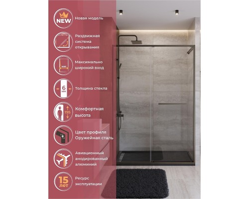 Душевая дверь Cezares Lux 140 LUX-B-FS-11-140-C-GM профиль Оружейная сталь стекло прозрачное