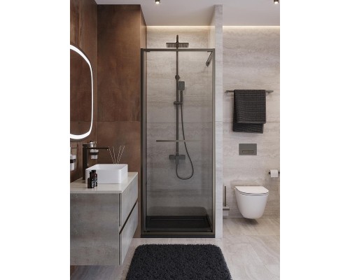 Душевая дверь Cezares Lux 80 LUX-B-FS-1-80-C-GM профиль Оружейная сталь стекло прозрачное