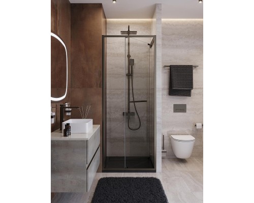 Душевая дверь Cezares Lux 80 LUX-B-FS-1-80-C-GM профиль Оружейная сталь стекло прозрачное