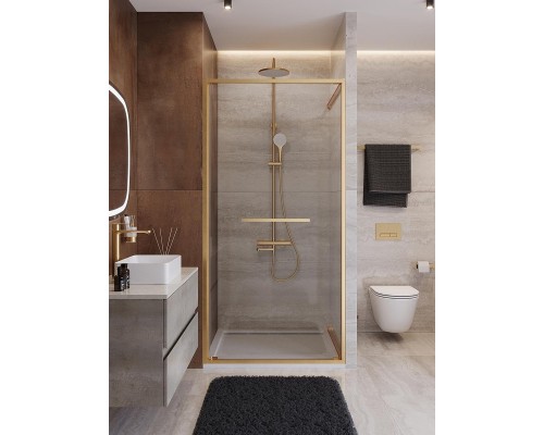 Душевая дверь Cezares Lux 90 LUX-B-FS-1-90-C-BORO профиль Брашированное золото стекло прозрачное
