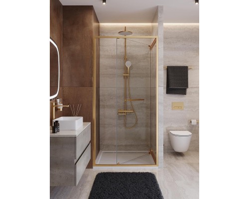 Душевая дверь Cezares Lux 90 LUX-B-FS-1-90-C-BORO профиль Брашированное золото стекло прозрачное