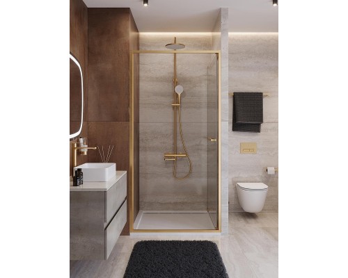 Душевая дверь Cezares Lux 90 LUX-B-FS-1-90-C-BORO профиль Брашированное золото стекло прозрачное