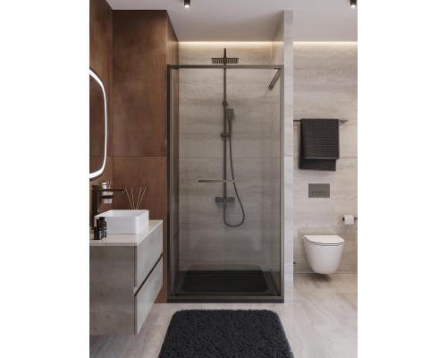 Душевая дверь Cezares Lux 90 LUX-B-FS-1-90-C-GM профиль Оружейная сталь стекло прозрачное