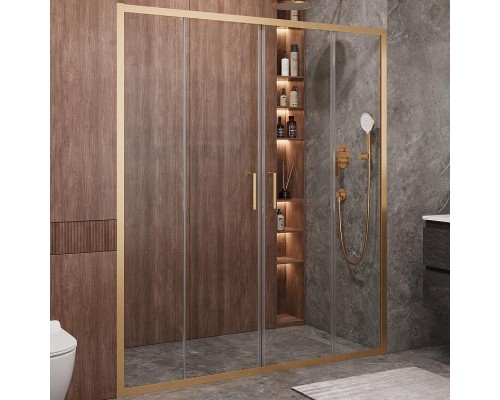 Душевая дверь Cezares Molveno 170 MOLVENO-BF-2-170-C-BORO-IV профиль Брашированное золото стекло прозрачное