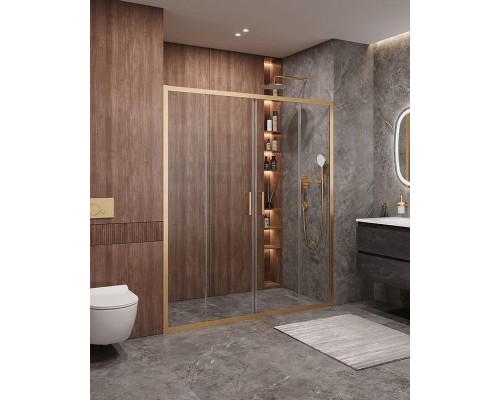 Душевая дверь Cezares Molveno 170 MOLVENO-BF-2-170-C-BORO-IV профиль Брашированное золото стекло прозрачное