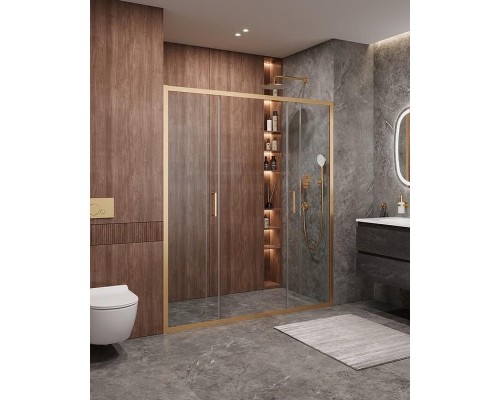 Душевая дверь Cezares Molveno 170 MOLVENO-BF-2-170-C-BORO-IV профиль Брашированное золото стекло прозрачное