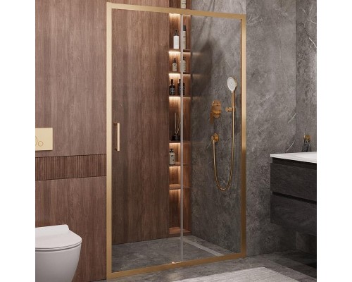 Душевая дверь Cezares Molveno 120 MOLVENO-BF-1-120-C-BORO-IV профиль Брашированное золото стекло прозрачное