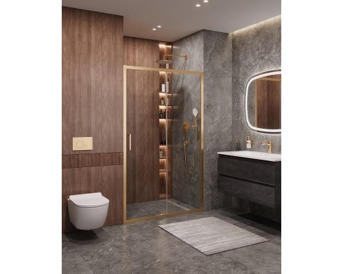 Душевая дверь Cezares Molveno 120 MOLVENO-BF-1-120-C-BORO-IV профиль Брашированное золото стекло прозрачное