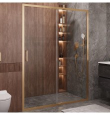 Душевая дверь Cezares Molveno 140 MOLVENO-BF-1-140-C-BORO-IV профиль Брашированное золото стекло прозрачное