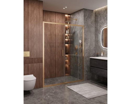 Душевая дверь Cezares Molveno 140 MOLVENO-BF-1-140-C-BORO-IV профиль Брашированное золото стекло прозрачное