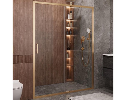Душевая дверь Cezares Molveno 160 MOLVENO-BF-1-160-C-BORO-IV профиль Брашированное золото стекло прозрачное