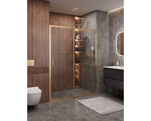 Душевая дверь Cezares Molveno 160 MOLVENO-BF-1-160-C-BORO-IV профиль Брашированное золото стекло прозрачное